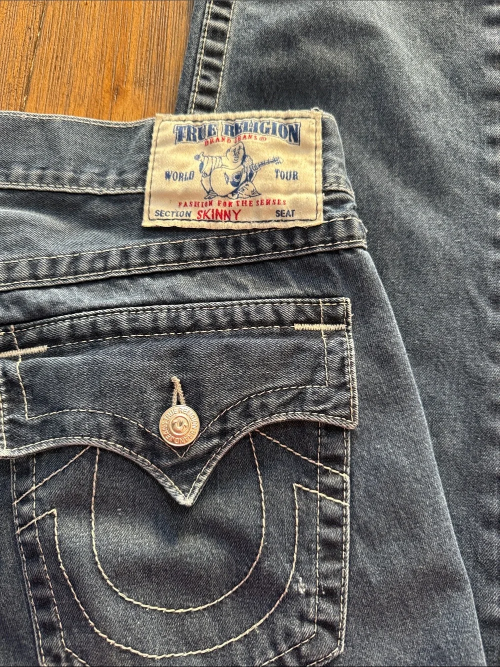 True Religion Skinny Indigo Blue Denim Jeans with Branded Button
